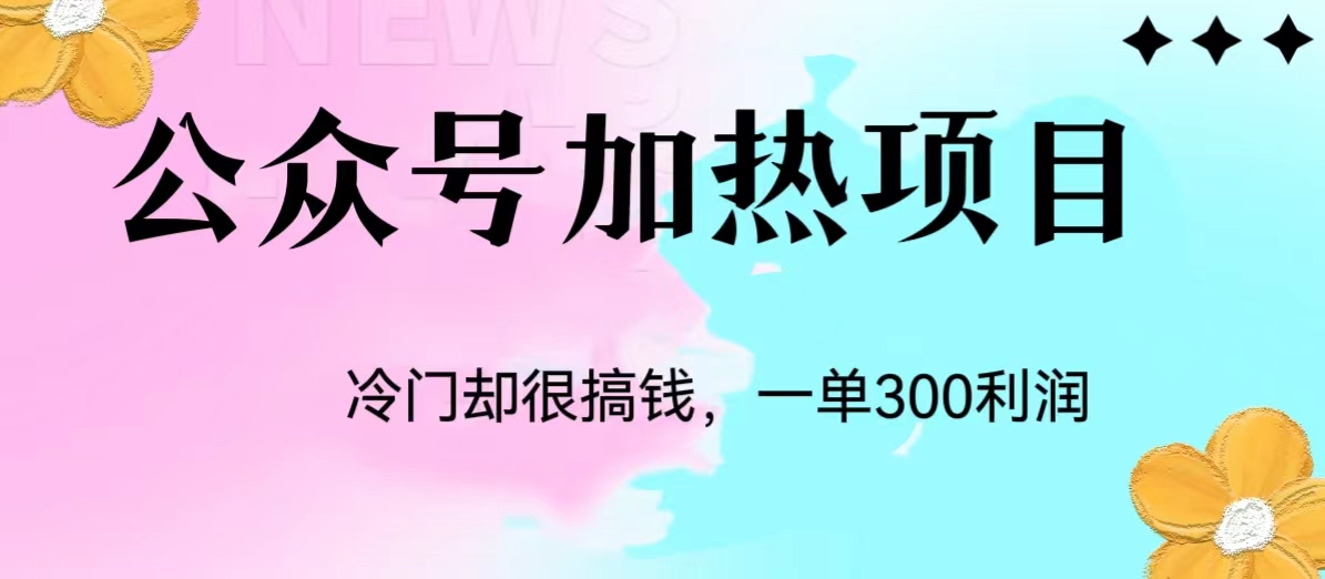 冷门公众号加热项目，每天1-2小时，一单100-300+网赚项目-副业赚钱-互联网创业-资源整合柒歌网创